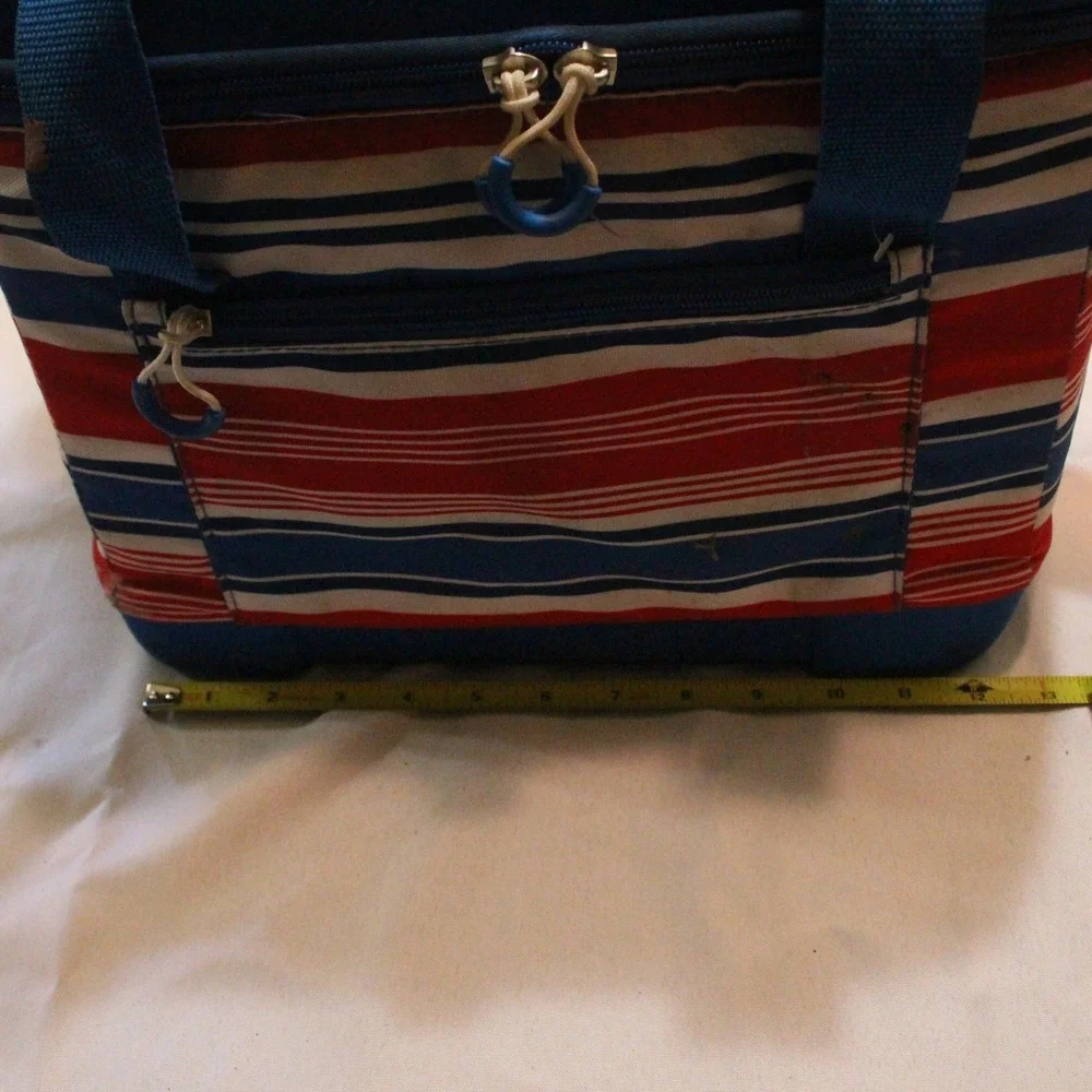 Target Blue Red Striped Insulated Lunch Cooler Bag Drink Holders Picnic Travel‎